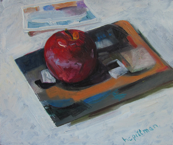 Apple on Braque<br />oil on wood
