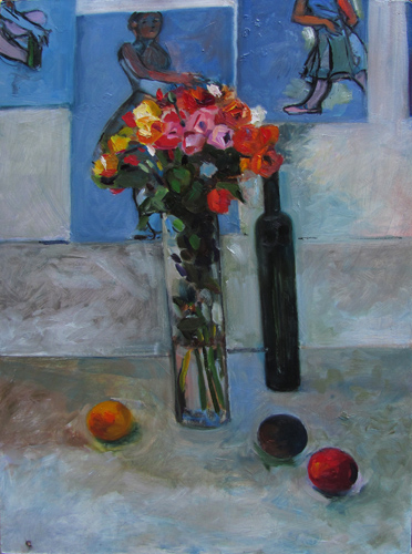 Spray Roses and Plums<br />oil on Masonite