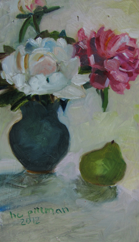 White Peony and Pear<br />oil on wood